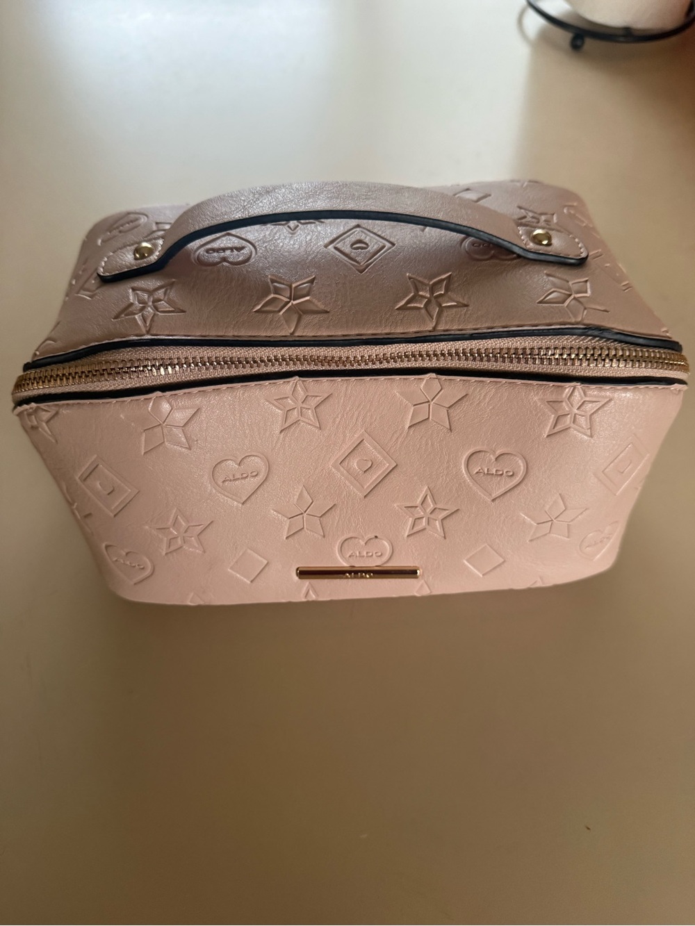 ALDO Blush Pink Embossed Top-Handle Cosmetic Case